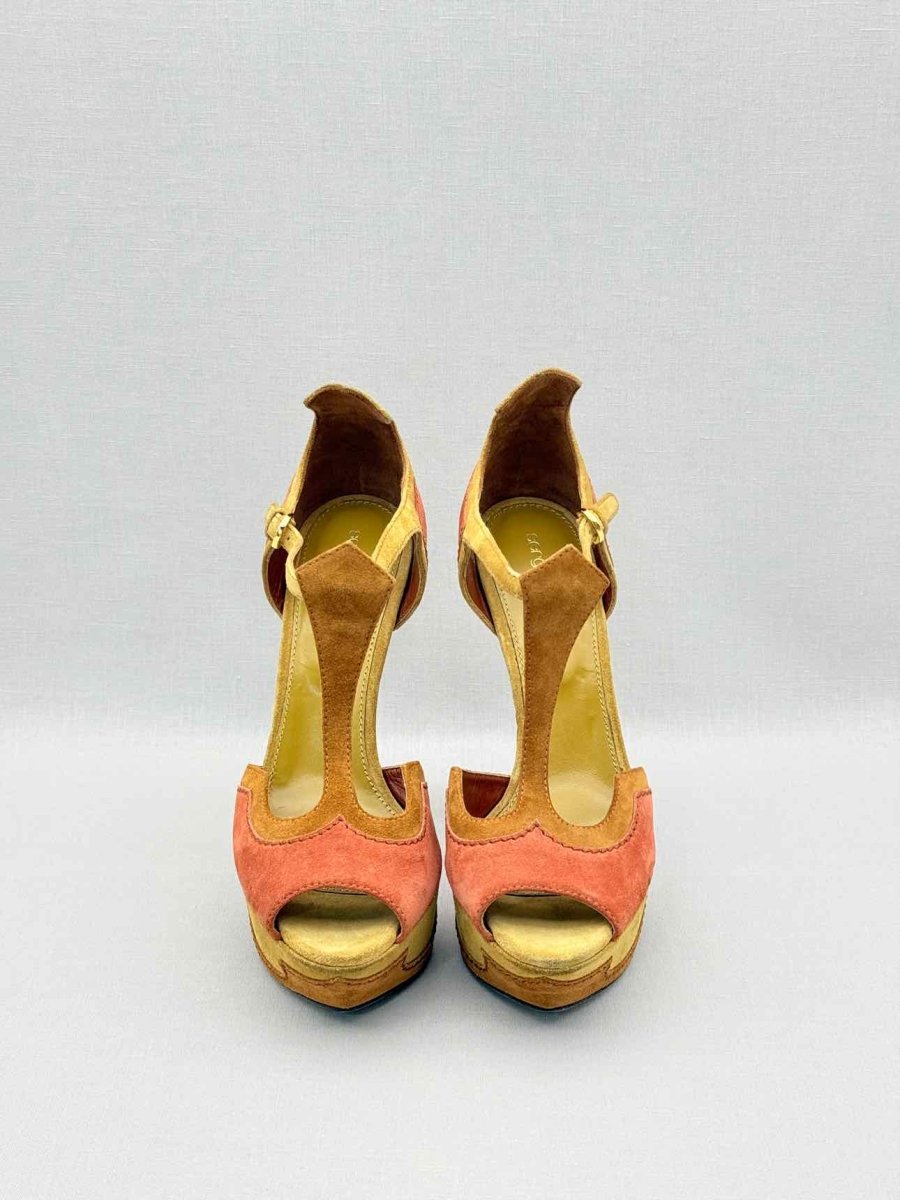 Pre-loved SERGIO ROSSI Tan & Orange Size EU 39.5 Platform Sandals at Reems Closet