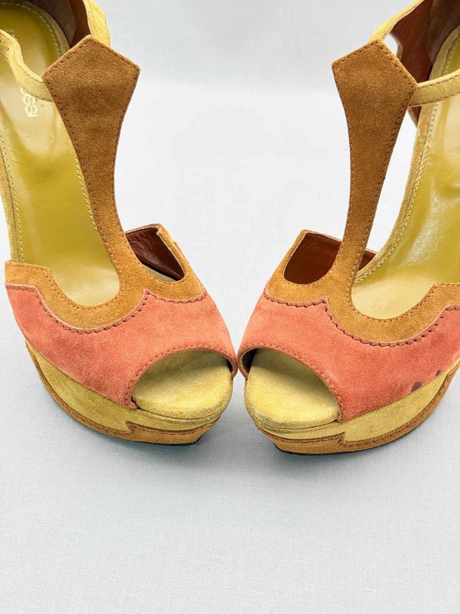 Pre-loved SERGIO ROSSI Tan & Orange Size EU 39.5 Platform Sandals at Reems Closet