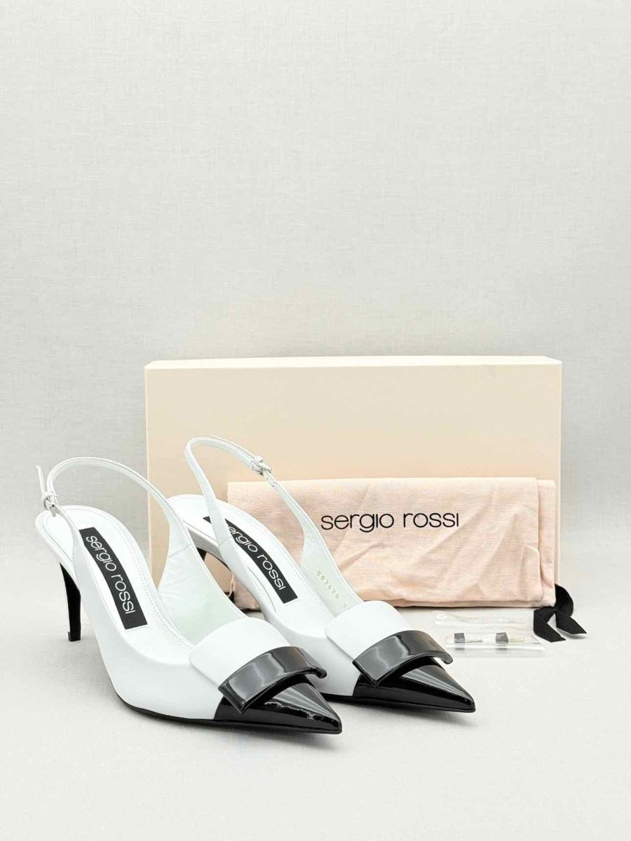 Pre - loved SERGIO ROSSI White & Black Size EU 39 Slingbacks at Reems Closet