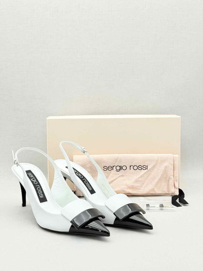 Pre - loved SERGIO ROSSI White & Black Size EU 39 Slingbacks at Reems Closet