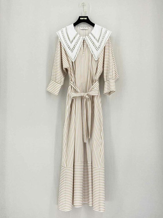 Pre-loved SERPIL Beige & White Striped Size US 6 Long Dress at Reems Closet