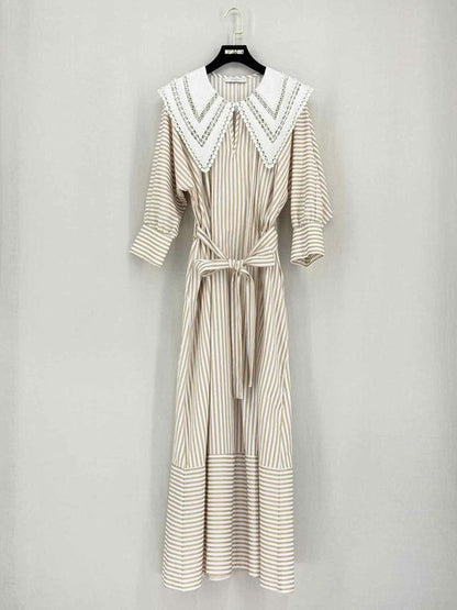 Pre-loved SERPIL Beige & White Striped Size US 6 Long Dress at Reems Closet