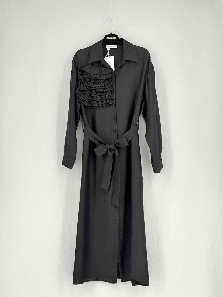 Pre - loved SERPIL Black Frilled Size US 6 Midi Dress at Reems Closet