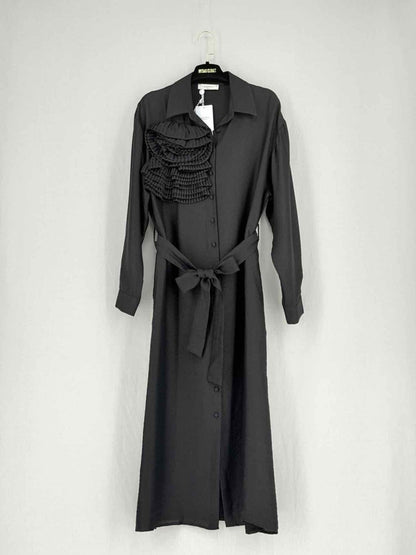 Pre - loved SERPIL Black Frilled Size US 6 Midi Dress at Reems Closet