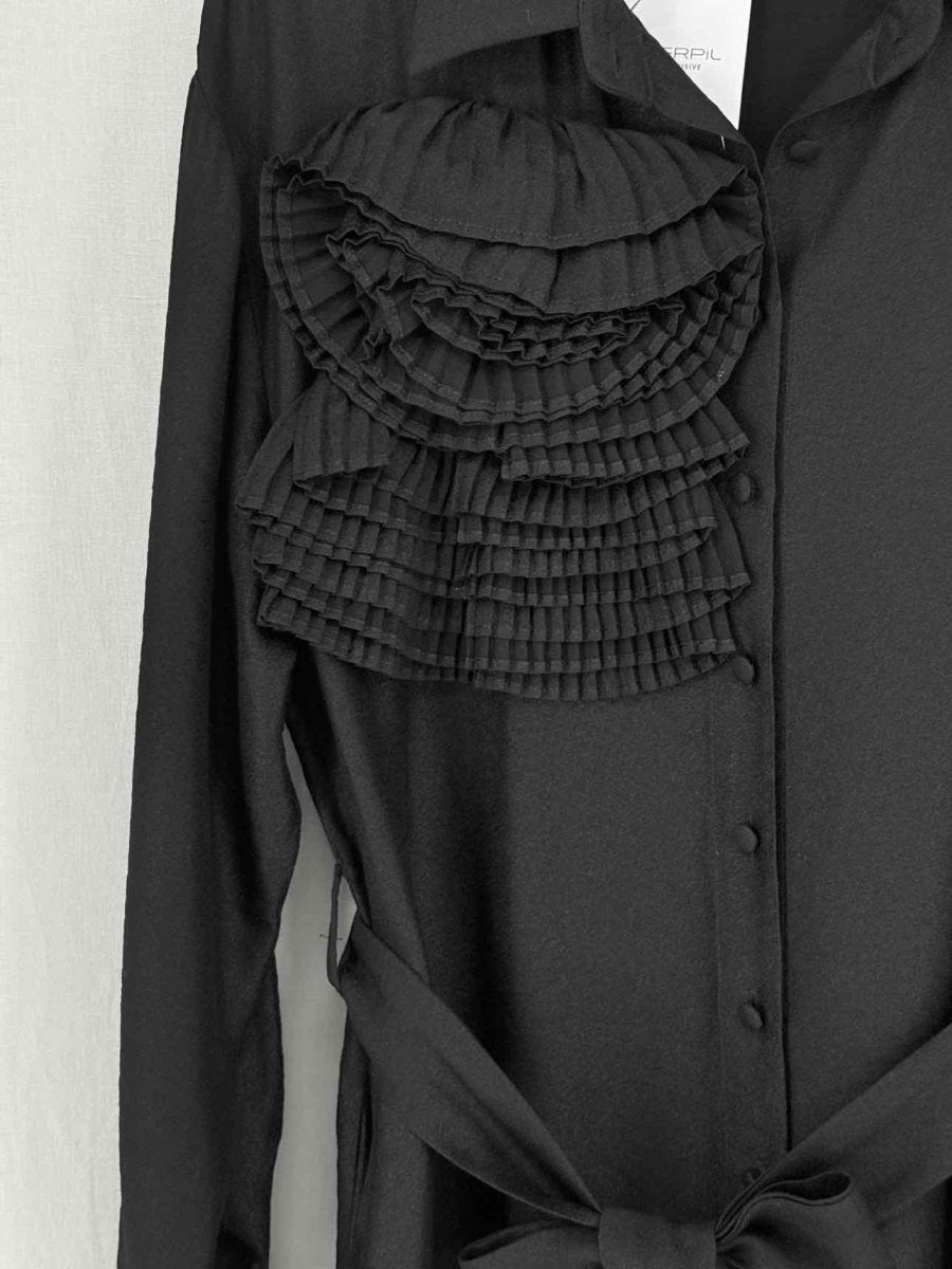 Pre - loved SERPIL Black Frilled Size US 6 Midi Dress at Reems Closet