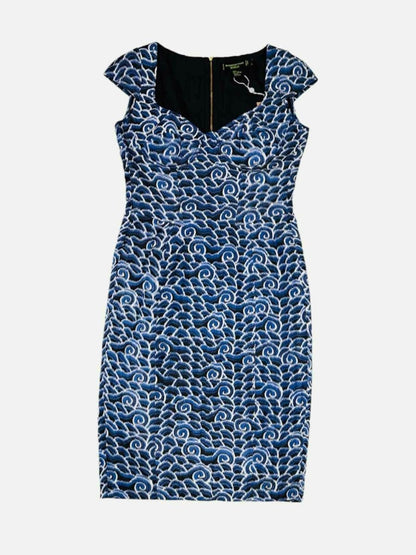 Pre - loved SHANGHAI TANG Blue Printed Size US 8 Knee Length Dress at Reems Closet