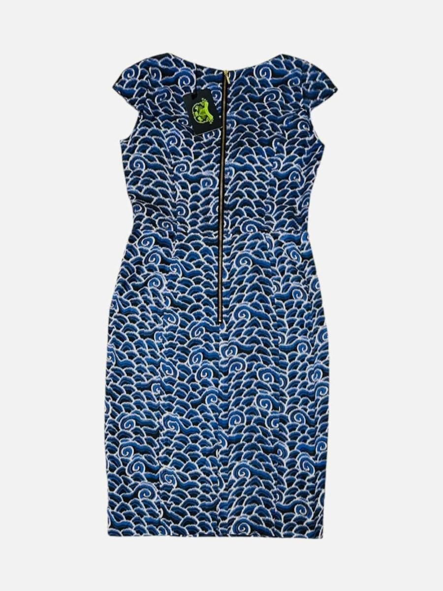 Pre - loved SHANGHAI TANG Blue Printed Size US 8 Knee Length Dress at Reems Closet