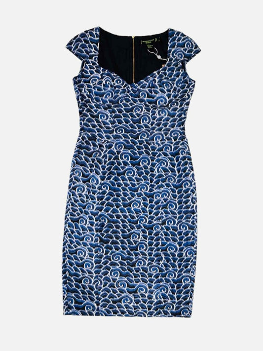 Pre - loved SHANGHAI TANG Bodycon Blue Printed Knee Length Dress at Reems Closet