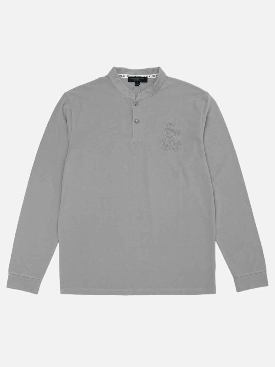 Pre - loved SHANGHAI TANG Grey Embroidered Dragon Polo Shirt at Reems Closet