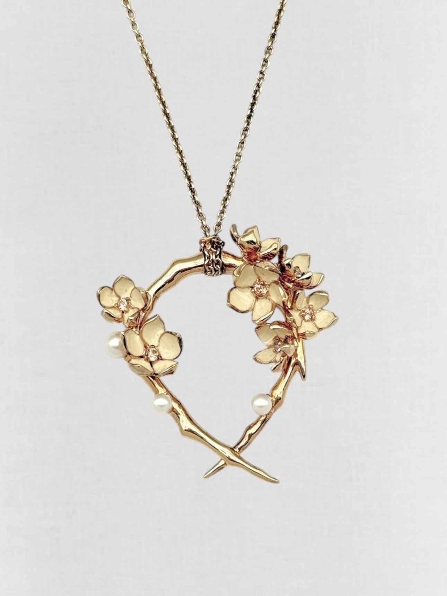 Pre - loved SHAUN LEANE Cherry Blossom diamond & pearl Pendant at Reems Closet