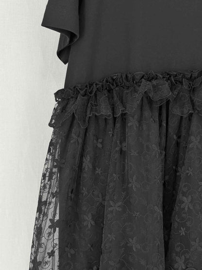 Pre - loved SIMONE ROCHA Black Lace Detail Size Medium Midi Dress at Reems Closet