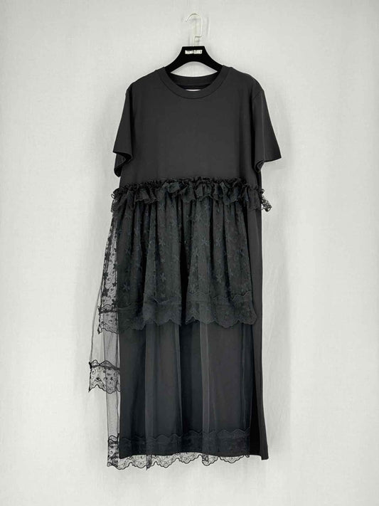 Pre - loved SIMONE ROCHA Black Lace Detail Size Medium Midi Dress at Reems Closet
