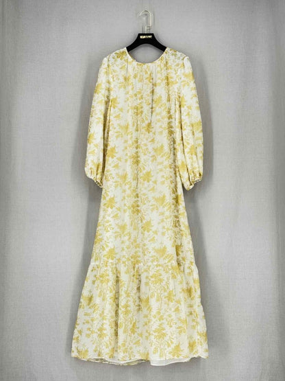 Pre - loved SIR. Yellow & White Printed Size US 4 Midi Dress at Reems Closet