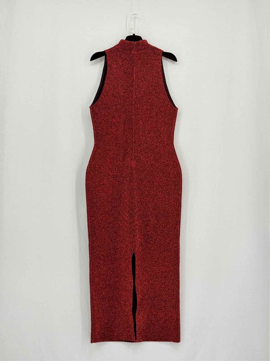 Pre - loved SOLACE Metallic Red Size US 8 Midi Dress at Reems Closet