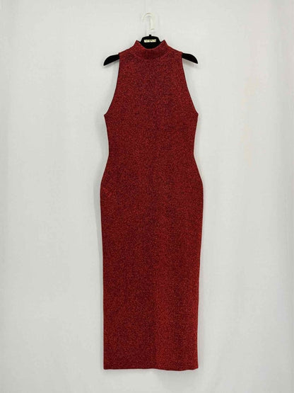 Pre - loved SOLACE Metallic Red Size US 8 Midi Dress at Reems Closet