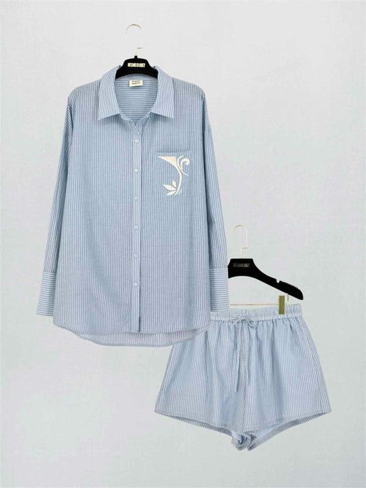 Pre-loved SOLEIL SOLEIL Blue Striped Size US 6/8 Outfit Set at Reems Closet