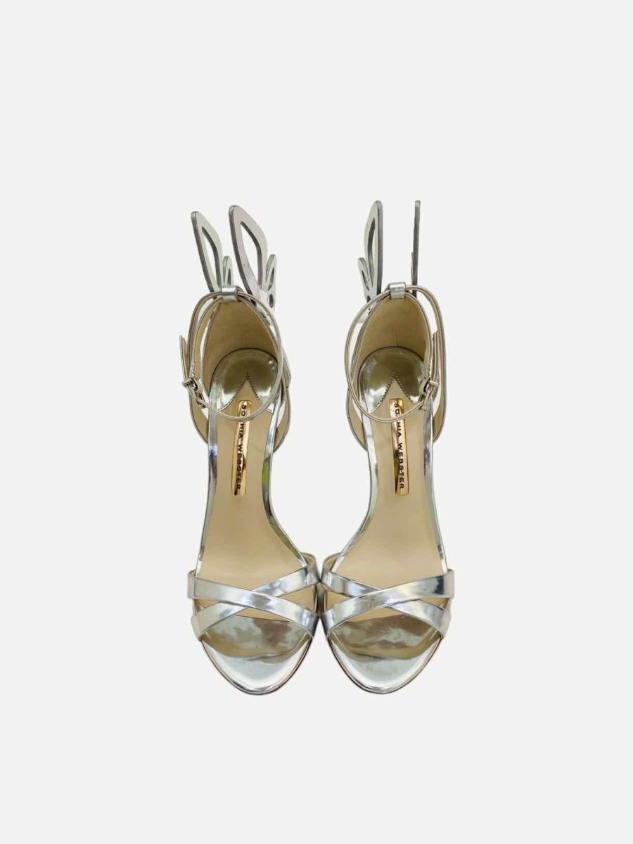 Pre - loved SOPHIA WEBSTER Butterfly Silver Heeled Sandals at Reems Closet