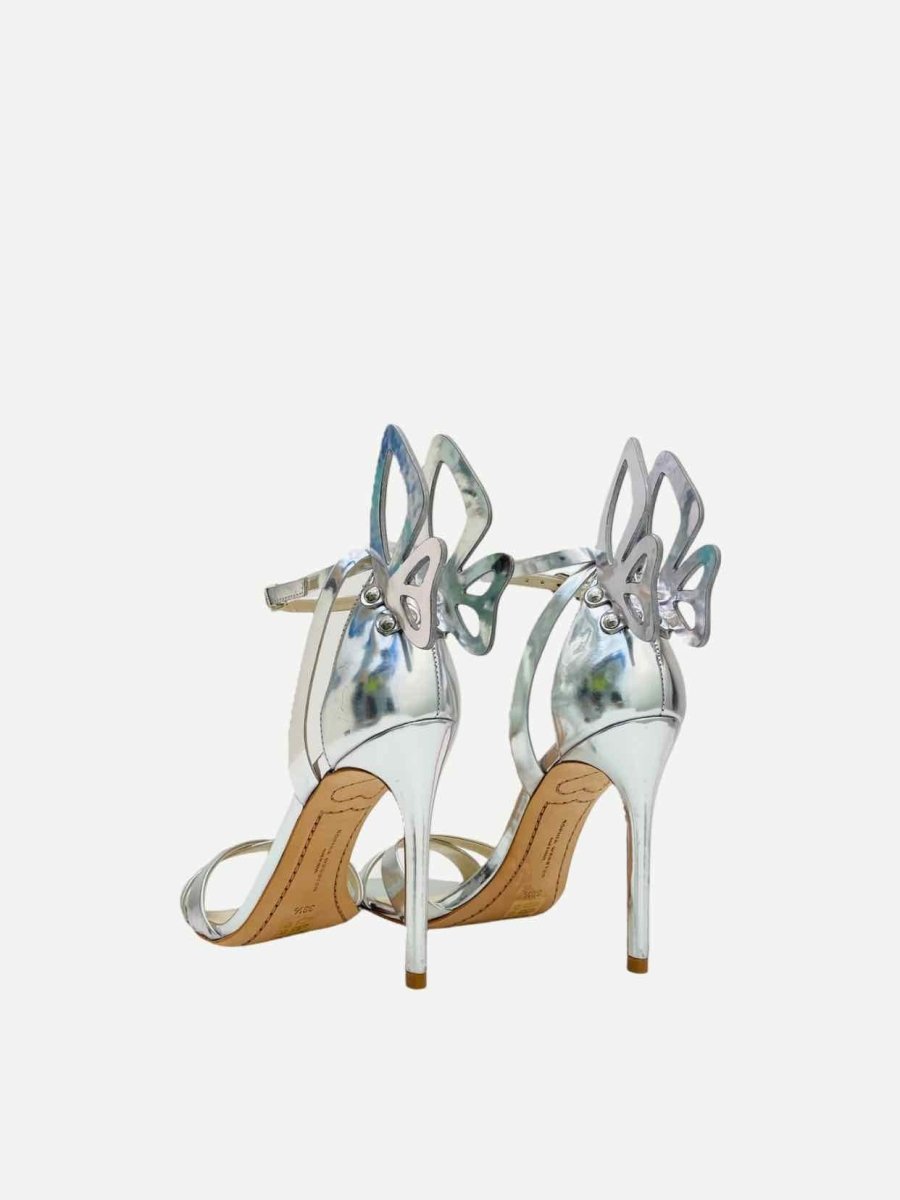 Pre - loved SOPHIA WEBSTER Butterfly Silver Heeled Sandals at Reems Closet