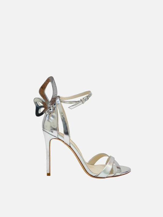 Pre - loved SOPHIA WEBSTER Butterfly Silver Heeled Sandals at Reems Closet