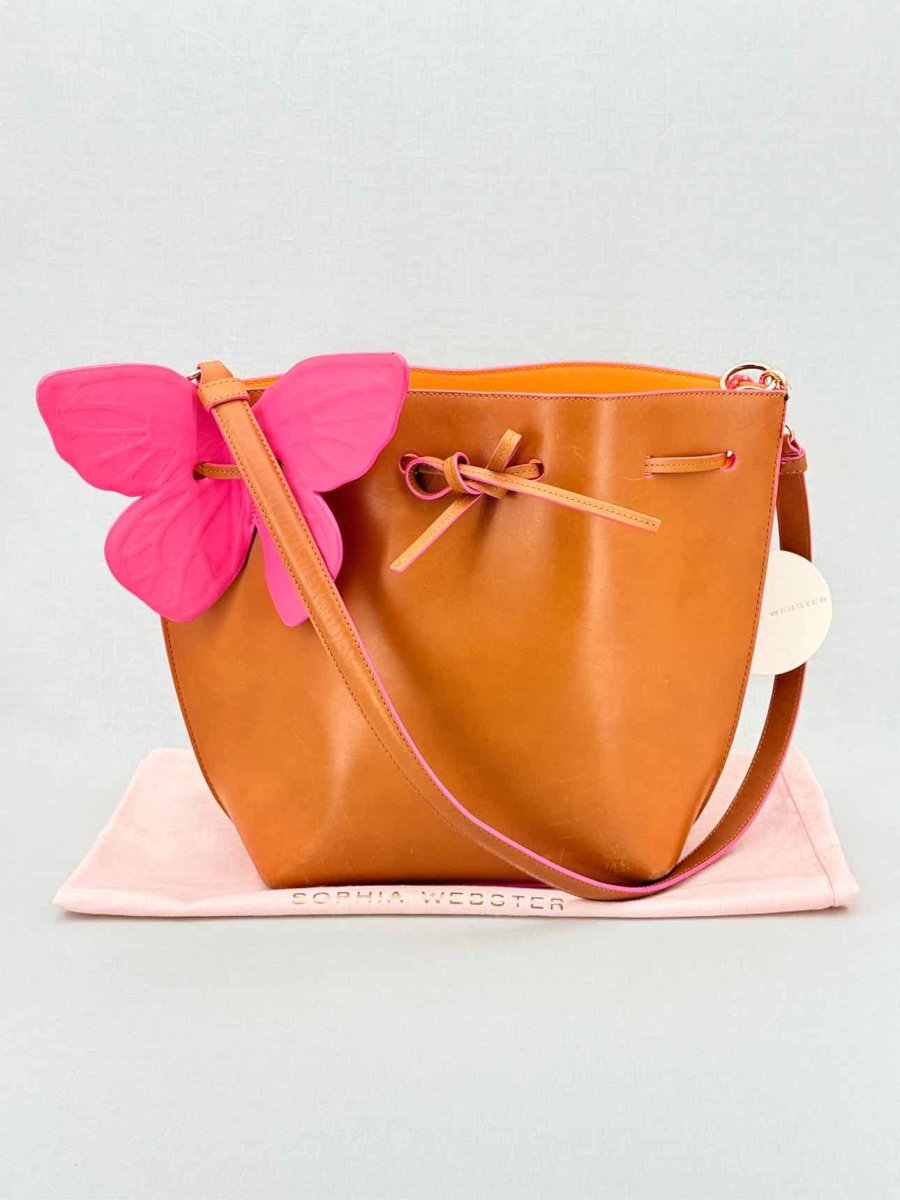 Pre - loved SOPHIA WEBSTER Remi Butterfly Orange & Pink Bucket Bag at Reems Closet