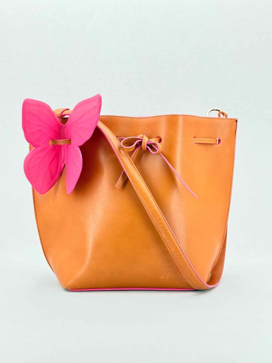 Pre - loved SOPHIA WEBSTER Remi Butterfly Orange & Pink Bucket Bag at Reems Closet