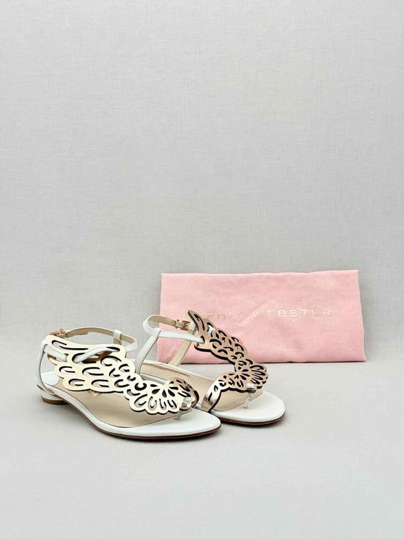 Pre - loved SOPHIA WEBSTER White & Gold Size EU 38 Sandals at Reems Closet