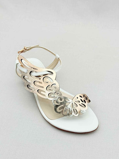 Pre - loved SOPHIA WEBSTER White & Gold Size EU 38 Sandals at Reems Closet