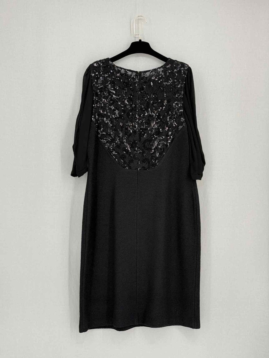 Pre - loved ST. JOHN Black Cable Knit Size US 16 Knee Length Dress at Reems Closet