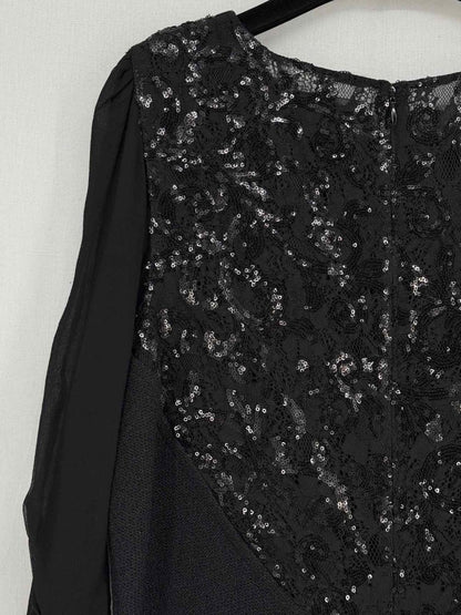 Pre - loved ST. JOHN Black Cable Knit Size US 16 Knee Length Dress at Reems Closet