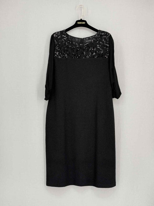 Pre - loved ST. JOHN Black Cable Knit Size US 16 Knee Length Dress at Reems Closet