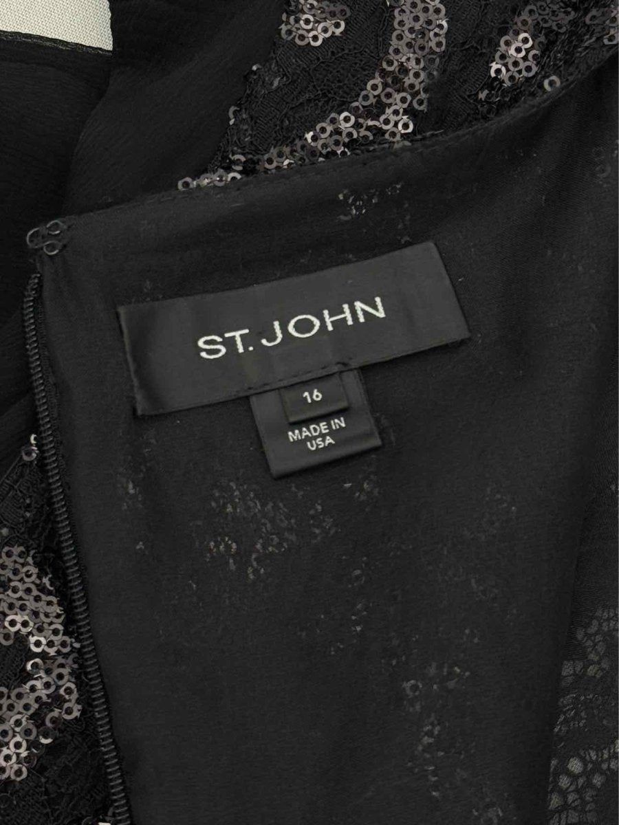 Pre - loved ST. JOHN Black Cable Knit Size US 16 Knee Length Dress at Reems Closet