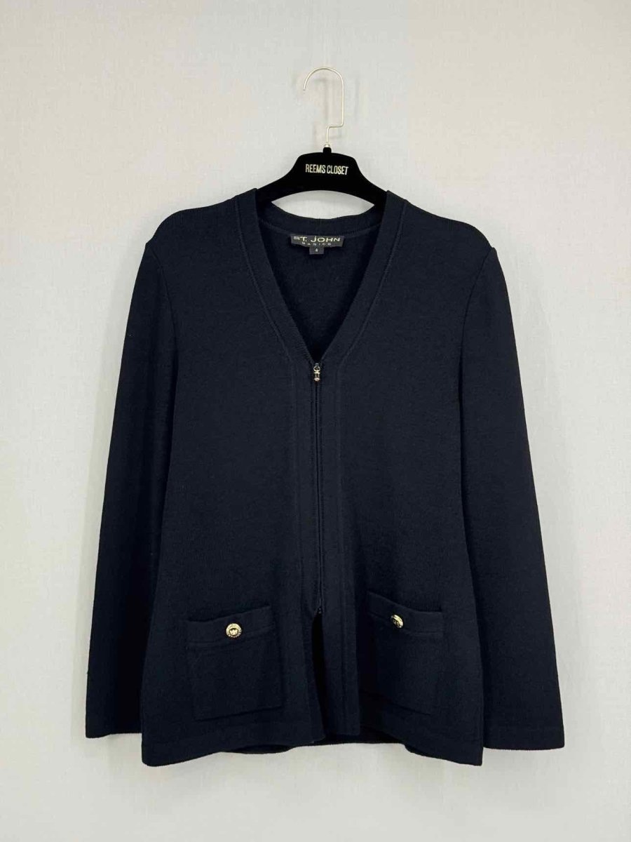 Pre-loved ST. JOHN Black Knit Size US 4 Cardigan at Reems Closet
