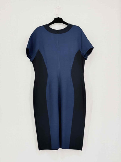 Pre-loved ST. JOHN Black & Navy Blue Size US 16 Knee Length Dress at Reems Closet