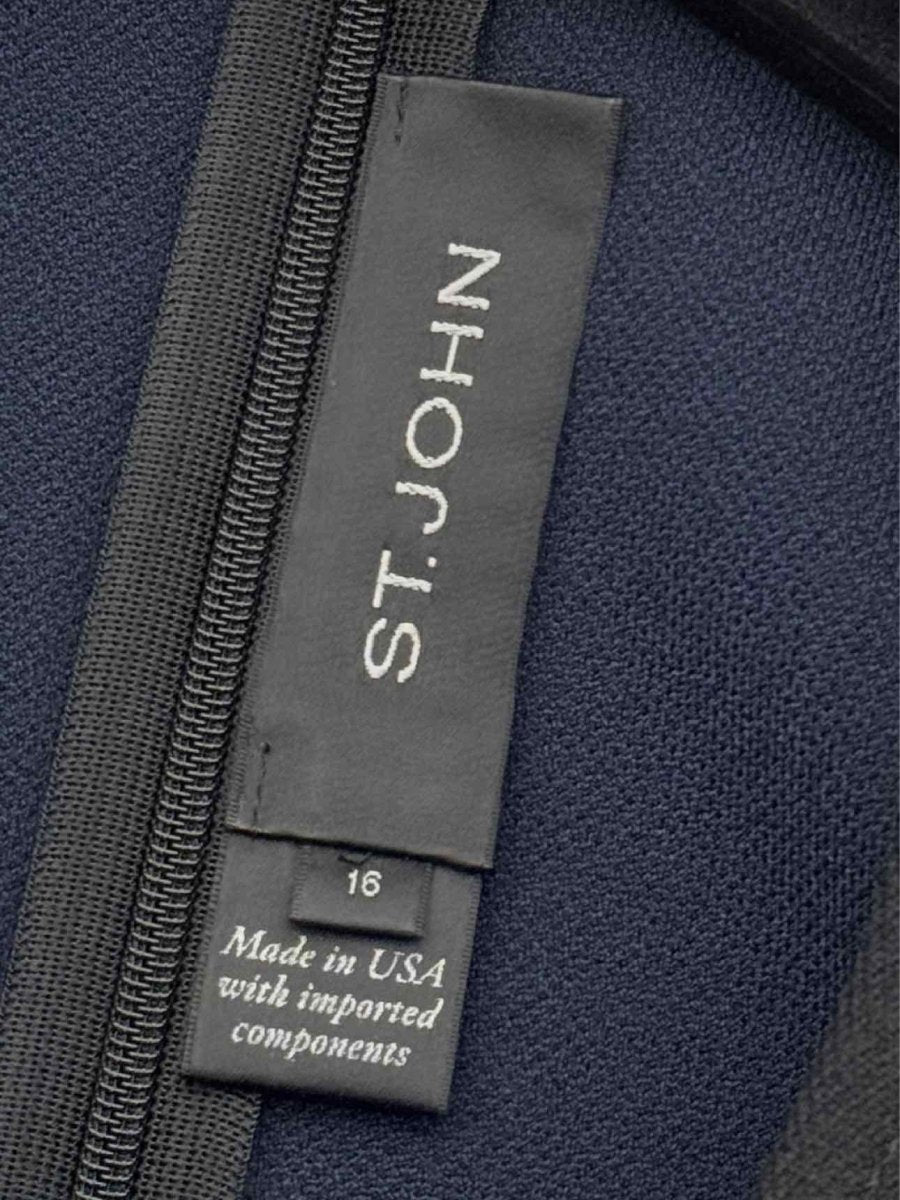 Pre-loved ST. JOHN Black & Navy Blue Size US 16 Knee Length Dress at Reems Closet