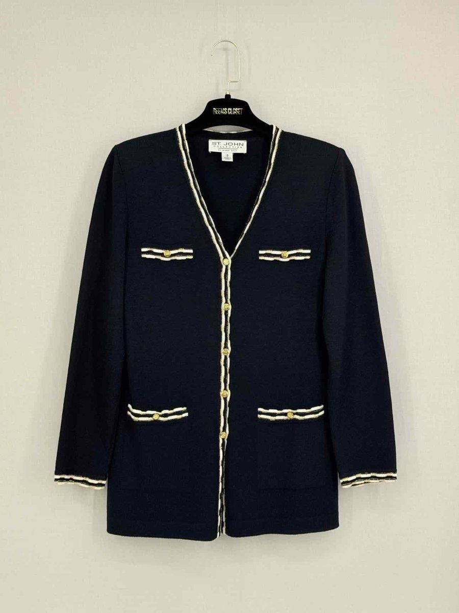 Pre-loved ST. JOHN Black w/ White Trim Size US 2 Jacket at Reems Closet