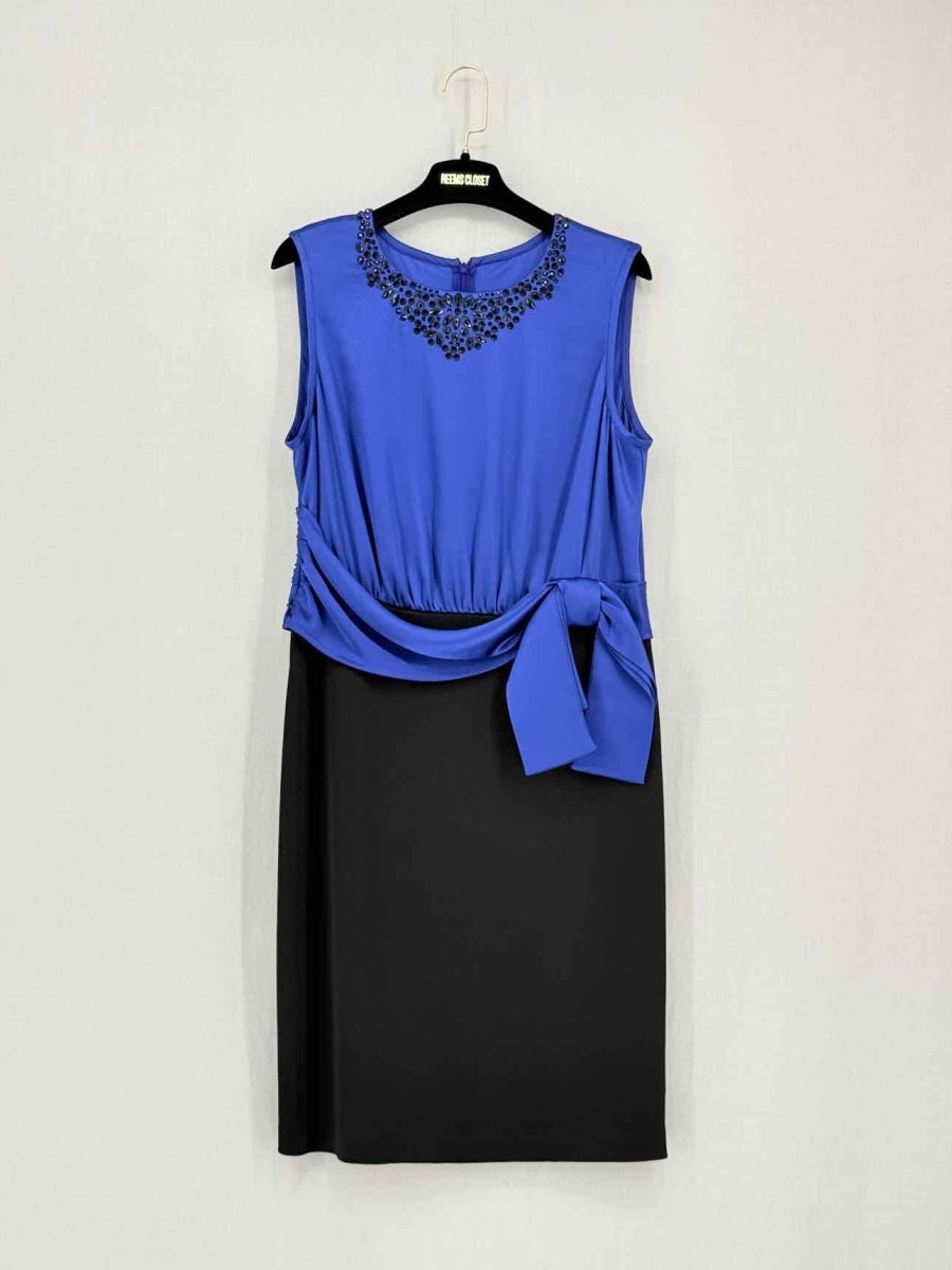 Pre-loved ST. JOHN Blue & Black Size US 10 Knee Length Dress at Reems Closet