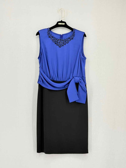 Pre-loved ST. JOHN Blue & Black Size US 10 Knee Length Dress at Reems Closet