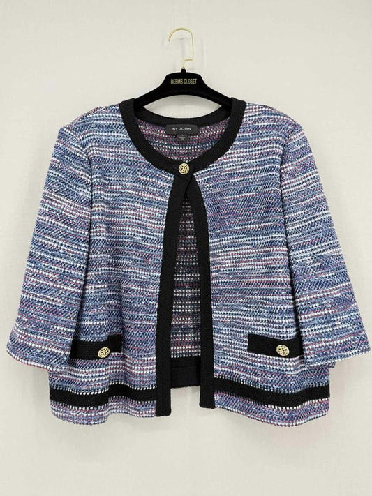 Pre - loved ST. JOHN Blue Multicolor Size US 16 Cardigan at Reems Closet