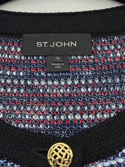 Pre - loved ST. JOHN Blue Multicolor Size US 16 Cardigan at Reems Closet