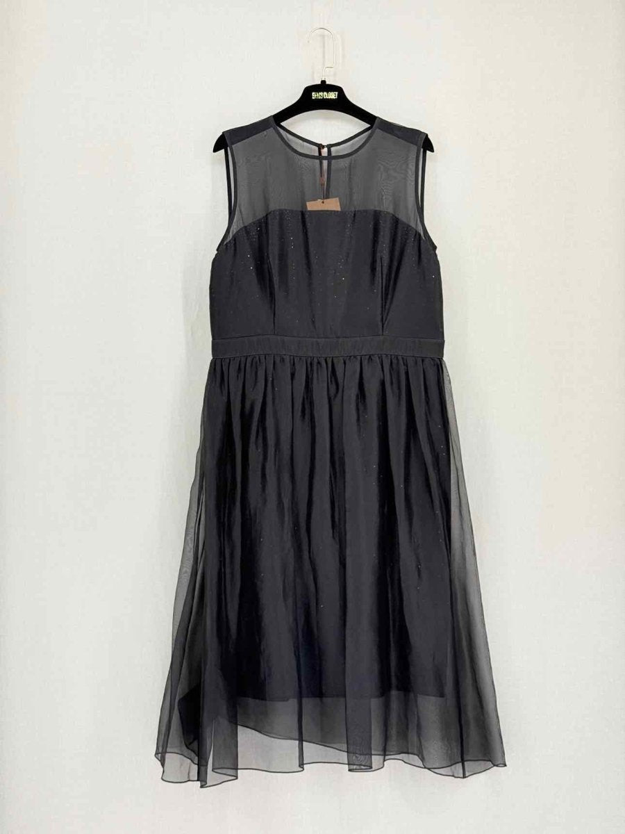 Pre-loved ST. JOHN Chiffon Overlay Black Size US 12 Midi Dress at Reems Closet
