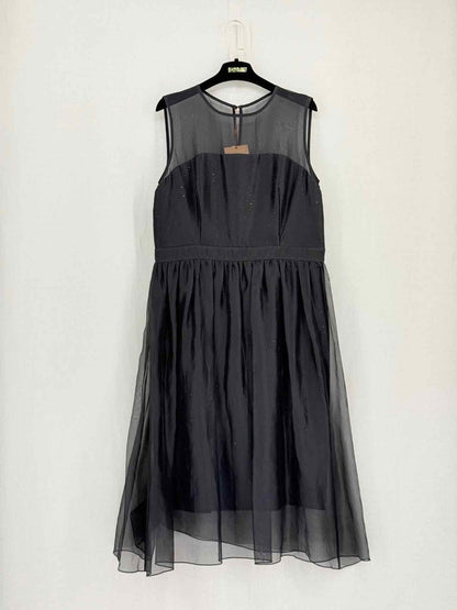 Pre-loved ST. JOHN Chiffon Overlay Black Size US 12 Midi Dress at Reems Closet