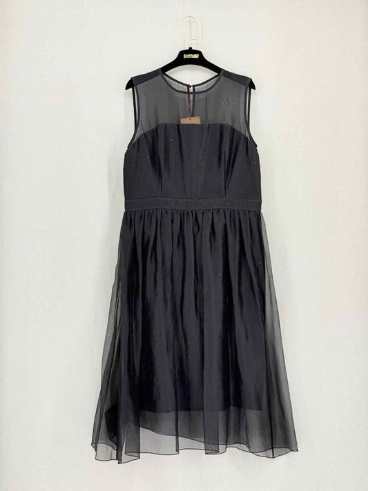 Pre-loved ST. JOHN Chiffon Overlay Black Size US 12 Midi Dress at Reems Closet