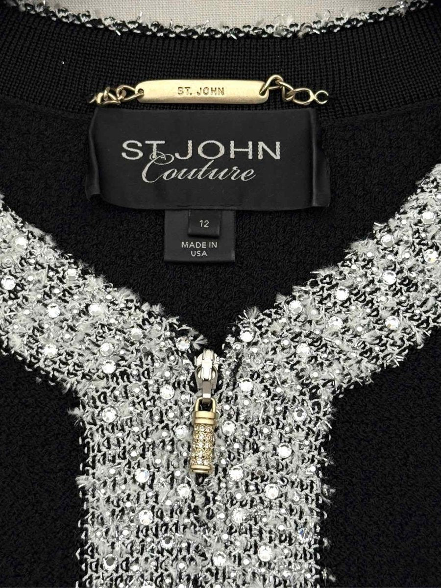 Pre - loved ST. JOHN COUTURE Black w/ Silver Size US 12 Cardigan at Reems Closet