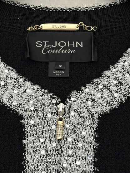 Pre - loved ST. JOHN COUTURE Black w/ Silver Size US 12 Cardigan at Reems Closet