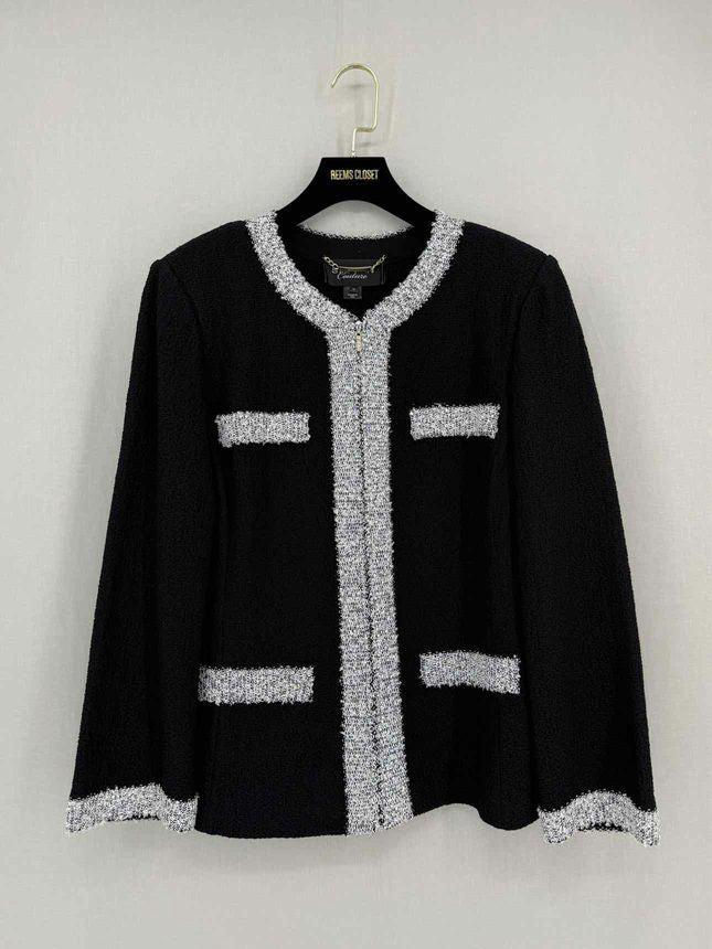 Pre - loved ST. JOHN COUTURE Black w/ Silver Size US 12 Cardigan at Reems Closet