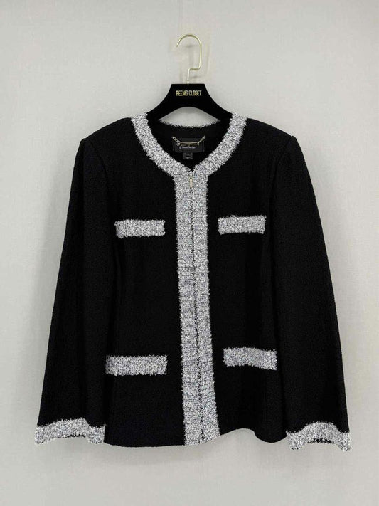 Pre - loved ST. JOHN COUTURE Black w/ Silver Size US 12 Cardigan at Reems Closet