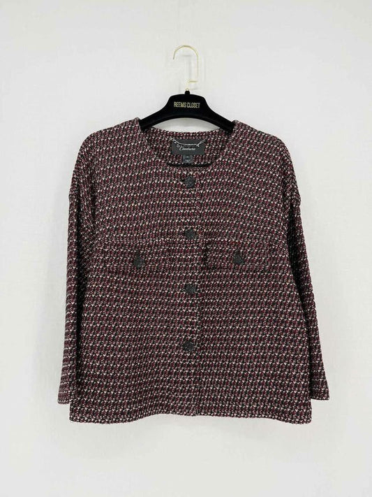 Pre - loved ST. JOHN COUTURE Red, Black & Beige Size US 14 Cardigan at Reems Closet