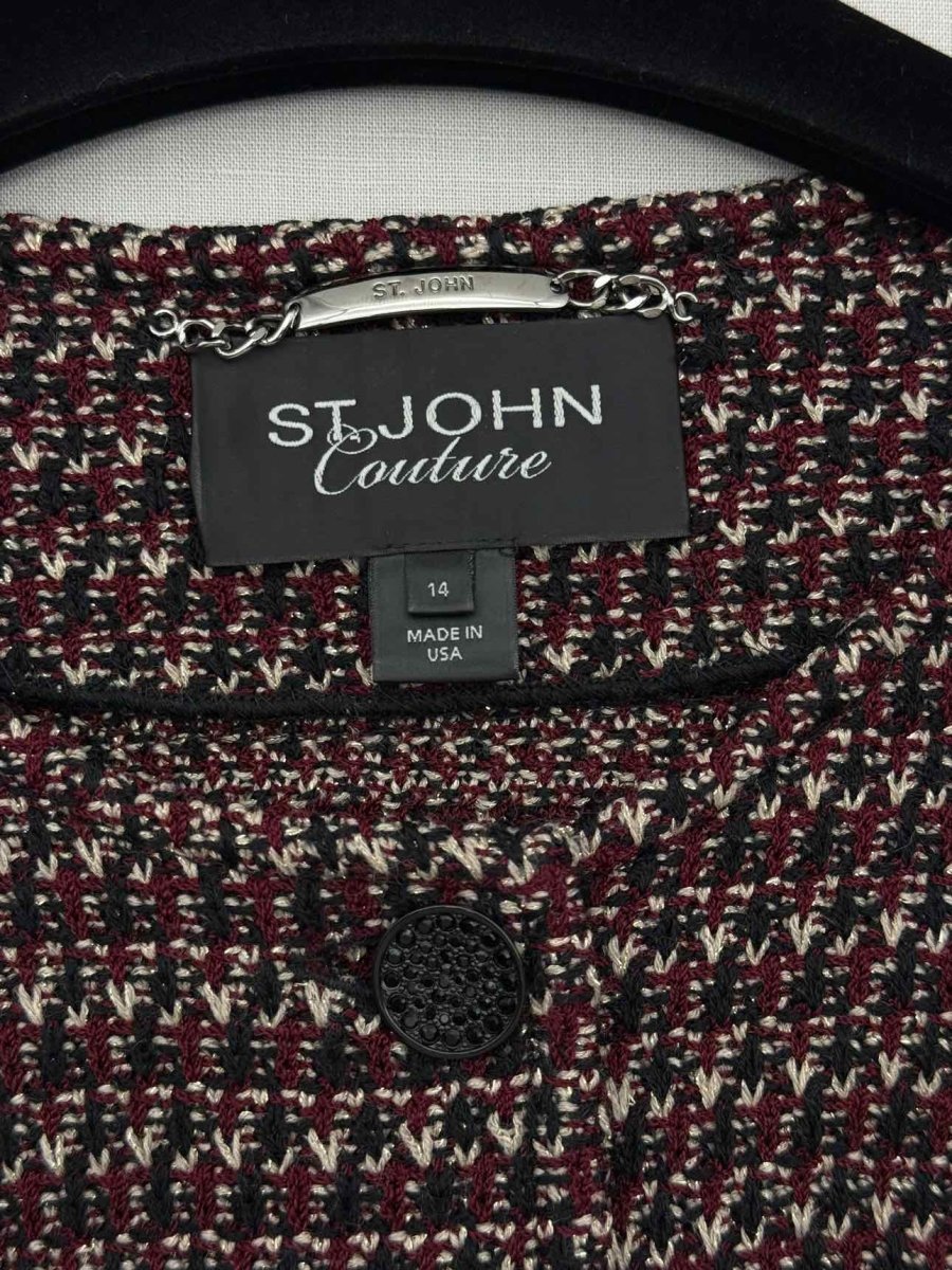 Pre - loved ST. JOHN COUTURE Red, Black & Beige Size US 14 Cardigan at Reems Closet