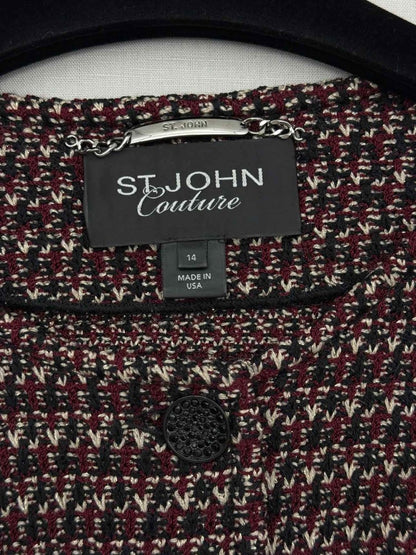 Pre - loved ST. JOHN COUTURE Red, Black & Beige Size US 14 Cardigan at Reems Closet
