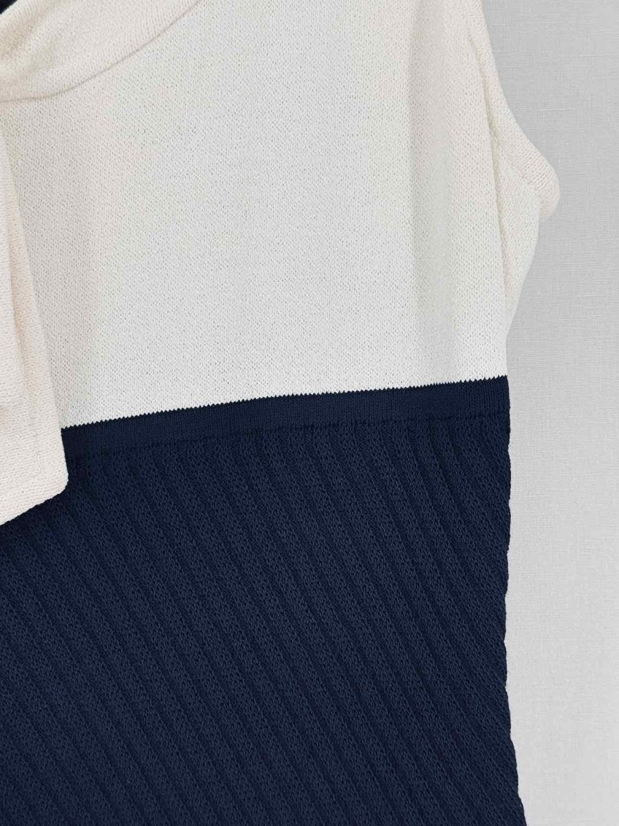 Pre-loved ST. JOHN Cream & Navy Blue Size US 16 Knee Length Dress at Reems Closet